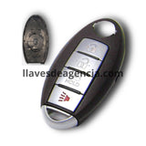 Carcasa de reemplazo para llave de presencia inteligente Nissan con 4 botones abrir cerrar cajuela pánico, compatible con Altima, Maxima, Sentra, Versa, Rogue, Murano, X-Trail, Pathfinder, Armada, Juke, Sunny, Teana, Sylphy, Tiida, lámina de contacto batería orientación lado abajo donde sale llave física, material ABS negro mate