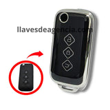 Funda brillante TPU negra con iconos dorados para llave abatible navaja Chevrolet Aveo Trax Groove Captiva Wuling Baojun 3 botones abrir cerrar cajuela acabado espejo premium