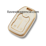 Funda brillante TPU blanca con iconos dorados para llave de presencia Chevrolet GMC 5 botones Silverado Cheyenne Colorado Sierra Acadia Terrain Yukon XL arranque remoto tapa trasera caja