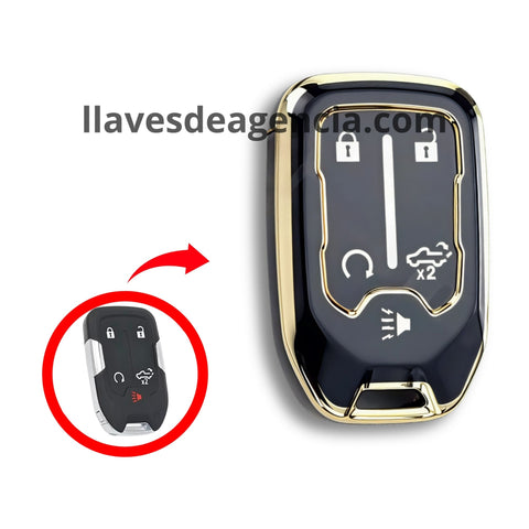 Funda protectora TPU blanco brillante para llave de presencia Chevrolet GMC Pick Up 5 botones Silverado Sierra Colorado Yukon XL Acadia Terrain diseño exclusivo con iconos dorados