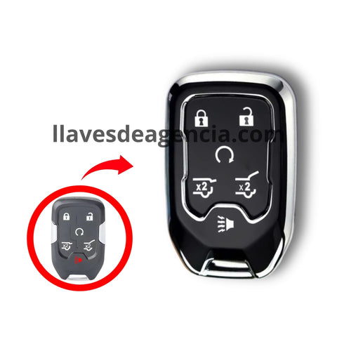 Funda brillante TPU negra con líneas e iconos dorados para llave de presencia Chevrolet GMC 6 botones Silverado Sierra Suburban Tahoe Yukon Acadia Terrain arranque remoto