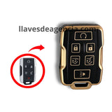 Funda brillante TPU negra con iconos dorados para llave de presencia Chevrolet GMC SUV 6 botones Suburban Tahoe Yukon Traverse Equinox Acadia Terrain cristal trasero arranque remoto