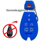 Funda protector de silicón color azul antiderrapante para llave inteligente 7 botones cerrar abrir cajuela pánico arrancador remoto a distancia puertas laterales corredizas izquierda derecha Chrysler Jeep Dodge, calidad de horno resistente a altas temperaturas caídas golpes y mojadas
