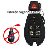 Funda protector de silicón color negro antiderrapante para llave inteligente 7 botones cerrar abrir cajuela pánico arrancador remoto a distancia puertas laterales corredizas izquierda derecha Chrysler Jeep Dodge, calidad de horno resistente a altas temperaturas caídas golpes y mojadas