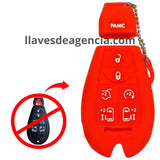 Funda protector de silicón color rojo antiderrapante para llave inteligente 7 botones cerrar abrir cajuela pánico arrancador remoto a distancia puertas laterales corredizas izquierda derecha Chrysler Jeep Dodge, calidad de horno resistente a altas temperaturas caídas golpes y mojadas
