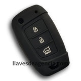 Funda protectora de silicón antiderrapante grado horno para llave abatible tipo navaja flip Hyundai 3 botones abrir cerrar cajuela color negro resistente a altas temperaturas compatible con Accent vista detallada