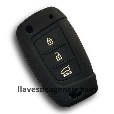 Funda protectora de silicón antiderrapante grado horno para llave abatible tipo navaja flip Hyundai 3 botones abrir cerrar cajuela color negro resistente a altas temperaturas compatible con Accent vista detallada