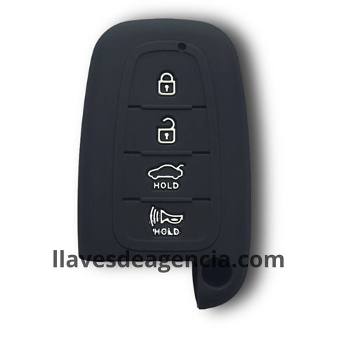 Funda protectora de silicón antiderrapante grado horno para llave inteligente Hyundai 4 botones abrir cerrar cajuela pánico color negro resistente a altas temperaturas compatible con Elantra Sonata Azera Grandeur Genesis i30 Equus Tucson Veloster ix35 Creta Santa Fe vista detallada
