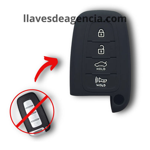 Funda protectora de silicón antiderrapante grado horno para llave inteligente Hyundai 4 botones abrir cerrar cajuela pánico color negro resistente a altas temperaturas compatible con Elantra Sonata Azera Grandeur Genesis i30 Equus Tucson Veloster ix35 Creta Santa Fe