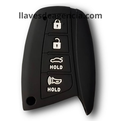Funda protectora de silicón antiderrapante grado horno para llave inteligente Hyundai 4 botones abrir cerrar cajuela pánico color negro resistente a altas temperaturas compatible con Santa Fe Azera IX45 Génesis vista detallada