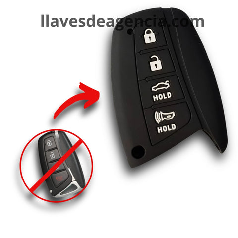 Funda protectora de silicón antiderrapante grado horno para llave inteligente Hyundai 4 botones abrir cerrar cajuela pánico color negro resistente a altas temperaturas compatible con Santa Fe Azera IX45 Génesis