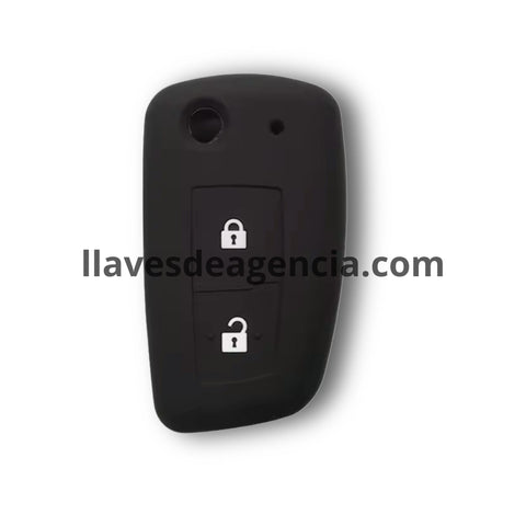 Funda protectora de silicón negro para llave Nissan tipo navaja abatible flip con 2 botones abrir cerrar, compatible con Murano, Maxima, Juke, X-Trail, Micra, Pulsar, Qashqai, Sunny, Cefiro, textura antideslizante, protección contra golpes y rayones