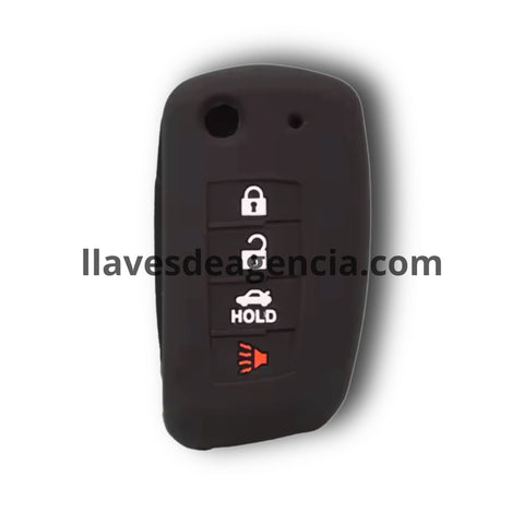 Funda protectora de silicón negro para llave Nissan tipo navaja abatible flip con 4 botones abrir cerrar cajuela pánico, compatible con NV200, Sentra, Versa, Juke, X-Trail, Qashqai, Sunny, Cefiro A32, textura antideslizante, protección contra golpes y rayones