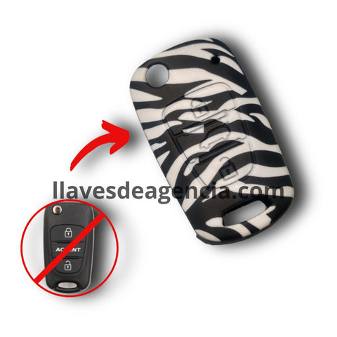 Funda protectora de silicona con diseño animal print cebra para llave tipo navaja abatible Kia y Hyundai de 3 botones, antideslizante resistente a mojadas y fácil de limpiar, compatible con Sportage Sorento Tucson Santa Fe