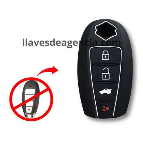 Funda protectora de silicona negra antiderrapante para llave de presencia smart key Suzuki de 4 botones cerrar abrir cajuela pánico compatible con Kizashi Gran Vitara 2010-2014 resistente a caídas golpes y mojadas calidad horno premium
