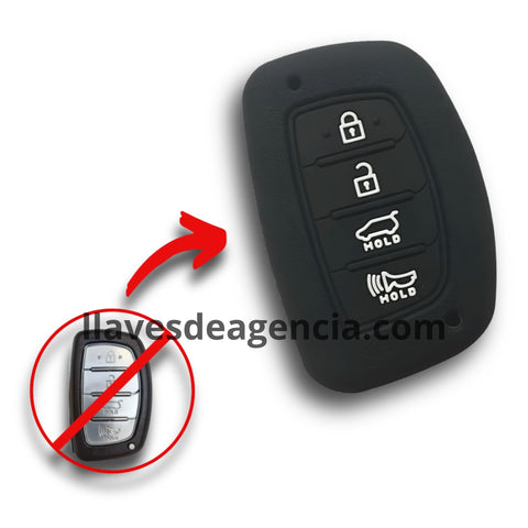 Funda protectora de silicona negra calidad de horno para llave inteligente de presencia smart key Hyundai de 4 botones, antideslizante resistente a mojadas y altas temperaturas -40°C a 230°C, compatible con Tucson Santa Fe Elantra Creta Sonata