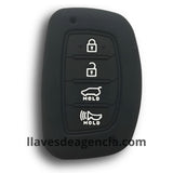 Funda protectora de silicona negra calidad de horno para llave inteligente de presencia smart key Hyundai de 4 botones, antideslizante resistente a mojadas y altas temperaturas -40°C a 230°C, compatible con Tucson Santa Fe Elantra Creta Sonata