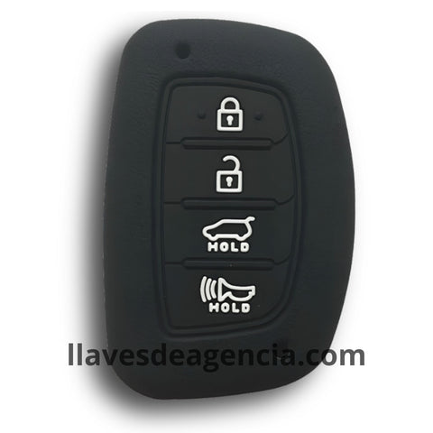 Funda protectora de silicona negra calidad de horno para llave inteligente de presencia smart key Hyundai de 4 botones, antideslizante resistente a mojadas y altas temperaturas -40°C a 230°C, compatible con Tucson Santa Fe Elantra Creta Sonata