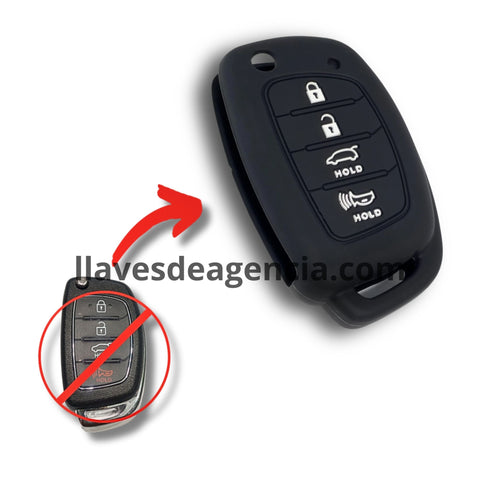 Funda protectora de silicona negra calidad de horno para llave tipo navaja abatible Kia y Hyundai de 4 botones, antideslizante resistente a mojadas y altas temperaturas, compatible con Sportage Sorento Tucson Santa Fe Solaris HB20