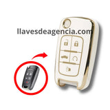 Funda protectora TPU abatible llave Chevrolet Cruze Malibu Camaro Aveo Equinox Impala Sonic Opel Buick 5 botones blanco brillante detalles dorados