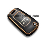 Funda protectora TPU abatible navaja Chevrolet Trax Tornado Aveo Spark 2 botones negro brillante iconos dorados resistente agua golpes