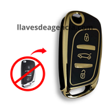 Funda protectora TPU negra con bordes dorados para llave abatible flip key MG de 3 botones cerrar abrir cajuela resistente a caídas y golpes calidad horno premium