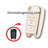 Funda protectora TPU llave Chevrolet Cruze Malibu Camaro Aveo Equinox Impala Opel Astra Insignia Mokka 4 botones blanco brillante detalles dorados