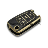 Funda protectora TPU llave Chevrolet Cruze Malibu Camaro Aveo Equinox Impala Opel Astra Insignia Mokka 4 botones negro brillante detalles dorados