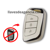 Funda protectora TPU blanca con bordes dorados para llave inteligente de 3 botones pánico cerrar abrir  resistente a caídas y golpes calidad horno premium