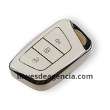 Funda protectora TPU blanca con bordes dorados para llave inteligente de 3 botones pánico cerrar abrir  resistente a caídas y golpes calidad horno premium