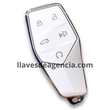 Funda protectora TPU blanca con bordes dorados para llave inteligente de 5 botones pánico cerrar abrir cajuela arranque resistente a caídas y golpes calidad horno premium