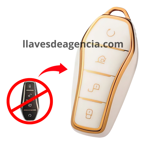 Funda protectora TPU premium para llave inteligente BYD 4 botones color blanco brillante con líneas e iconos dorados elegante compatible con Song Plus Atto 3 HAN EV Tang DM Qin Seal Dolphin