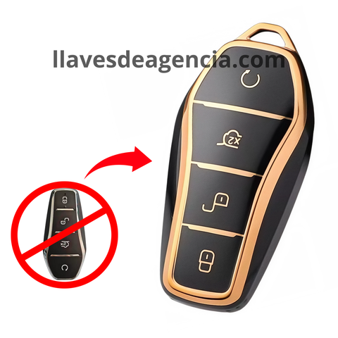 Funda protectora TPU premium para llave inteligente BYD 4 botones color negra con líneas e iconos dorados brillantes elegante y moderna compatible con Song Plus Atto 3 HAN EV Tang DM Qin Seal Dolphin