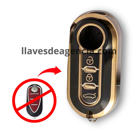 Funda protectora TPU para llave presencia Alfa Romeo 3 botones abrir cerrar cajuela color negro con bordes dorados material premium resistente al agua protege de caídas y arañazos
