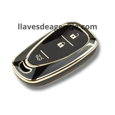 Funda protectora TPU smart key keyless Chevrolet Cruze Spark Sonic Camaro Bolt Volt Trax 3 botones cerrar abrir cajuela negro brillante iconos dorados