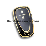 Funda protectora TPU smart key keyless Chevrolet Cruze Spark Sonic Camaro Bolt Volt Trax Orlando 2 botones negro brillante detalles dorados