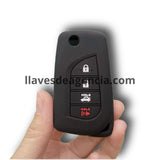 Funda protectora de silicón antideslizante para llave abatible tipo navaja flip Toyota con 4 botones cerrar abrir cajuela pánico, compatible Camry 70 Prius C-HR Corolla RAV4 Yaris Aygo Avensis Scion Vitz Levin Verso Auris Fortuner 2014-2022, calidad de horno resistente a altas temperaturas hasta 200°C