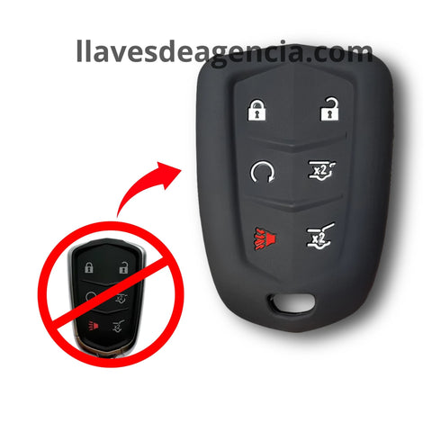 Funda protector de silicón antideslizante para llave inteligente Cadillac SRX CTS ATS XTS ESV CT6 Escalade 6 botones cerrar abrir arrancador remoto a distancia cristal de cajuela pánico cajuela 2015-2019 calidad de horno resistente a altas temperaturas