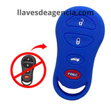 Funda protectora de silicón color azul antiderrapante grado horno para llave de 4 botones cerrar abrir cajuela pánico compatible con Chrysler Jeep Dodge resistente al agua y lavadora con protección total contra golpes caídas y humedad