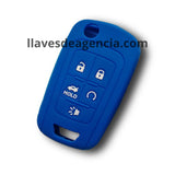Funda protectora de silicón color azul antiderrapante grado horno para llave inteligente de 5 botones abrir cerrar cajuela arrancador a distancia pánico compatible con Chevrolet Cruze Malibu Camaro Sonic Impala Equinox Buick Encore GMC Terrain con protección resistente a altas temperaturas golpes caídas y humedad
