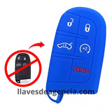 Funda protectora de silicón color azul antiderrapante grado horno para llave inteligente control remoto CY26 de 4 botones compatible con Fiat 500 500L 500X Toro Chrysler 300 Dodge Challenger Durango Charger Journey Ram 1500 2500 Jeep Cherokee Grand Cherokee Compass Renegade Wrangler resistente al agua y lavadora con protección total