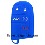 Funda protectora de silicón color azul antiderrapante grado horno para llave inteligente control remoto CY26 de 4 botones compatible con Fiat 500 500L 500X Toro Chrysler 300 Dodge Challenger Durango Charger Journey Ram 1500 2500 Jeep Cherokee Grand Cherokee Compass Renegade Wrangler resistente al agua y lavadora con protección total