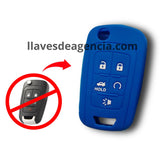 Funda protectora de silicón color azul antiderrapante grado horno para llave inteligente de 5 botones abrir cerrar cajuela arrancador a distancia pánico compatible con Chevrolet Cruze Malibu Camaro Sonic Impala Equinox Buick Encore GMC Terrain con protección resistente a altas temperaturas golpes caídas y humedad