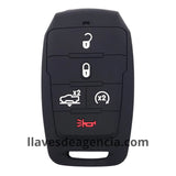 Funda protectora de silicón antideslizante color negro para llave inteligente de presencia Dodge Ram 1500 2500 TRX Chrysler 5 botones con bloqueo desbloqueo arranque remoto cajuela y pánico 2020 2021, resistente al agua y altas temperaturas