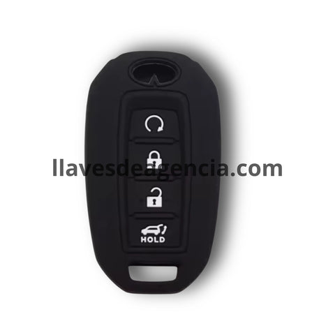 Funda protectora de silicón negro antideslizante para llave inteligente de presencia Infiniti QX50 QX60 QX80 2019-2023 con 4 botones abrir cerrar cajuela arranque remoto, calidad de horno resistente a altas temperaturas hasta 200°C