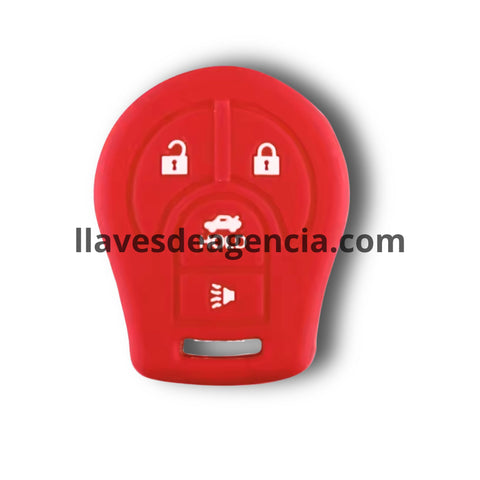 Funda protectora de silicón rojo antideslizante para llave Nissan con 4 botones incluyendo abrir, cerrar, cajuela y pánico, compatible con Sentra, Altima, Rogue, Armada, Maxima, Patrol, Navara, Micra, Juke, March, Qashqai, Frontier, NP300, Versa, X-Trail 2002-2019, calidad de horno resistente a altas temperaturas
