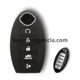Funda protectora de silicón negro antideslizante para llave de presencia inteligente Nissan e Infiniti con 5 botones incluyendo arranque remoto, cerrar, abrir, cajuela y pánico, compatible con Sentra, Altima, Murano, Pathfinder, Maxima, Rogue, Qashqai, X-Trail, QX60, JX35 2013-2017, calidad de horno resistente a altas temperaturas