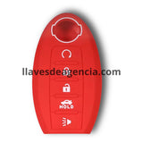 Funda protectora de silicón rojo antideslizante para llave de presencia inteligente Nissan e Infiniti con 5 botones incluyendo arranque remoto, cerrar, abrir, cajuela y pánico, compatible con Sentra, Altima, Murano, Pathfinder, Maxima, Rogue, Qashqai, X-Trail, QX60, JX35 2013-2017, calidad de horno resistente a altas temperaturas