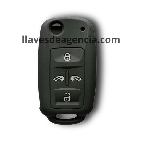 Funda protectora de silicón negro calidad de horno 4 botones para llave abatible tipo navaja flip Volkswagen Sharan Multivan T5 MVP Caddy Caravelle Transporter Seat Alhambra, botones abrir cerrar puerta corrediza derecha izquierda, antideslizante resistente altas temperaturas