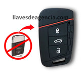 Funda protectora de silicón negro decorada calidad de horno 3 botones abrir cerrar cajuela para llave inteligente de presencia keyless Volkswagen Passat B8 Tiguan Polo T6 T-Roc Taos Magotan Skoda Octavia A7 Kodiaq Rapid Fabia Karoq Seat León Ateca Toledo Ibiza, antideslizante resistente altas temperaturas